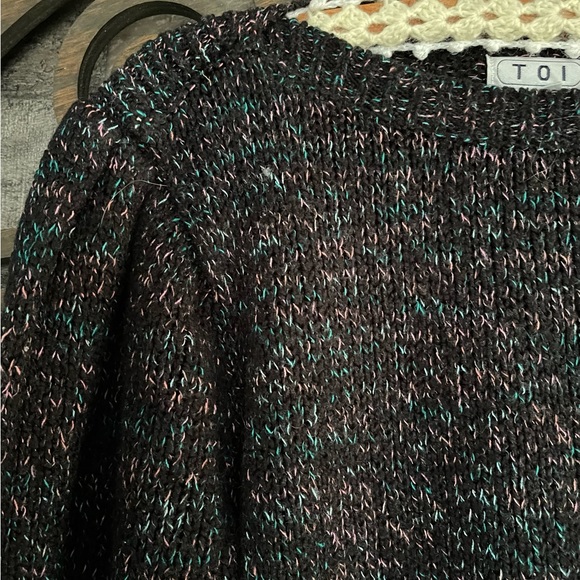 90s Sweater Crop Black Pastel Specks Puff 3/4 Sleeves Whimsy Fairy Goth - Picture 7 of 16